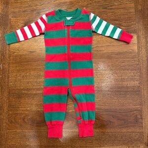 EUC Hanna Andersson Christmas Striped Sleeper, Green/Red/White,  3-6 Months